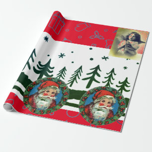 RETRO CHRISTMAS SANTA & ANGEL Wrapping Paper Geschenkpapier