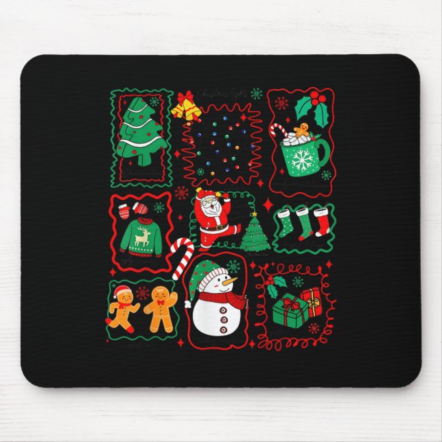Retro Christmas Santa Claus Cocoa Xmas Tree Snowma Mousepad (Vorne)