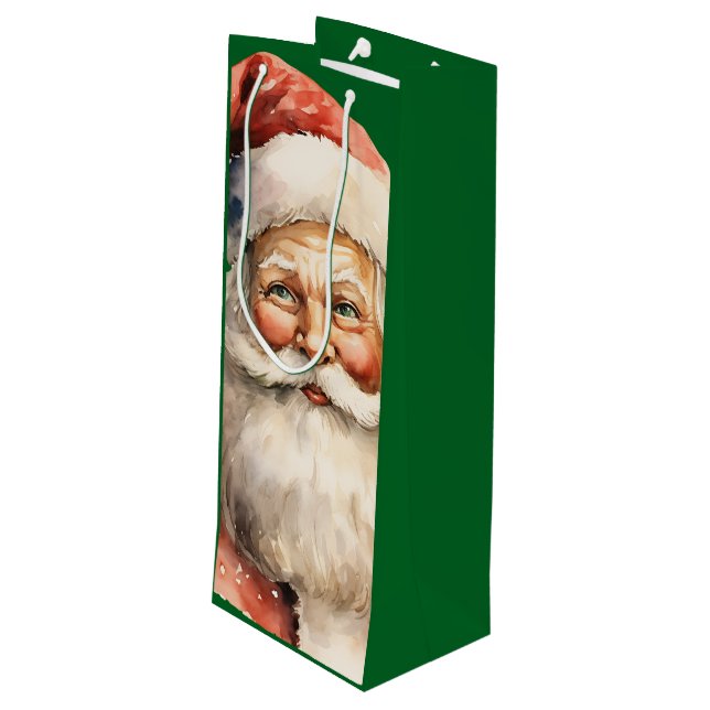 Retro Christmas Santa Claus Geschenktüte Für Weinflaschen (Rückseite Schrägansicht)