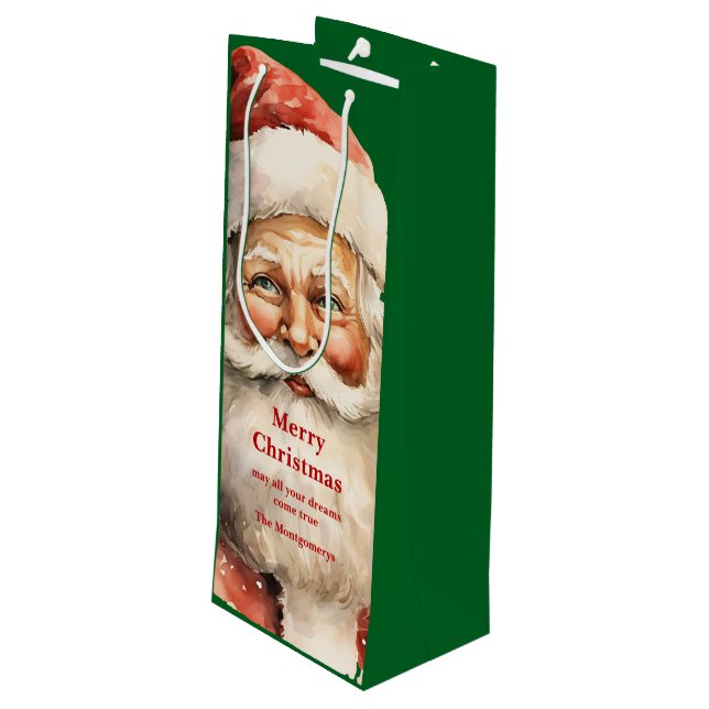 Retro Christmas Santa Claus Geschenktüte Für Weinflaschen (Rückseite Schrägansicht)