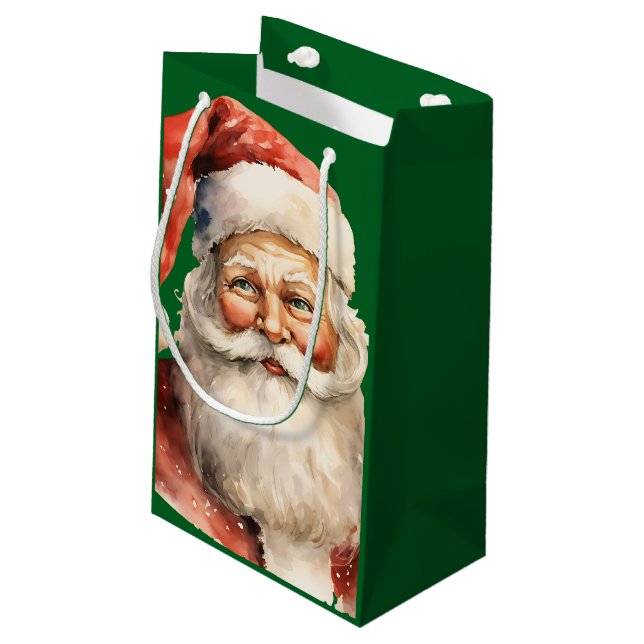 Retro Christmas Santa Claus Kleine Geschenktüte (Rückseite Schrägansicht)
