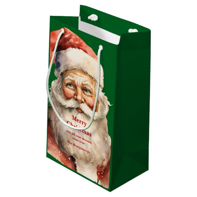 Retro Christmas Santa Claus Kleine Geschenktüte (Rückseite Schrägansicht)