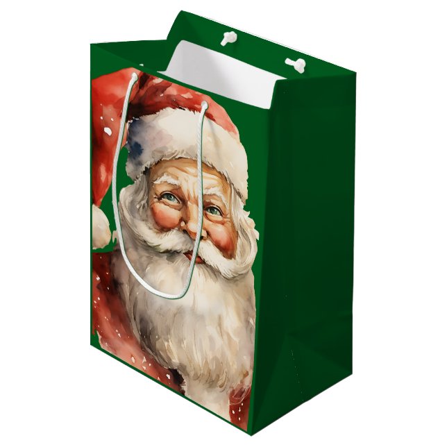 Retro Christmas Santa Claus Mittlere Geschenktüte (Vorderseite Schrägansicht)