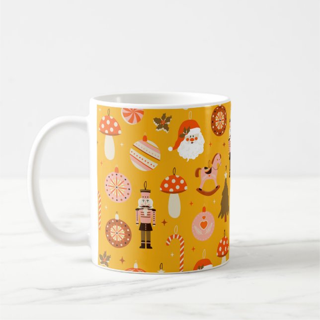 Retro Christmas Santa Rocking Pferdemuster Kaffeetasse (Links)