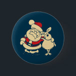 Retro Christmas Santa und sein Reindeer Buddy Button<br><div class="desc">Feierliche Weihnachten Weihnachten im Retro-Stil gemacht. Der Weihnachtsmann und einer seiner geliebten Rentiere,  ihre Arme um einander herum in einer freundlichen Pose.</div>
