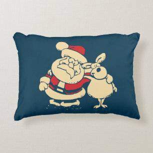 Retro Christmas Santa und sein Reindeer Buddy Dekokissen