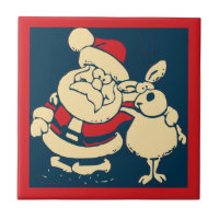 Retro Christmas Santa und sein Reindeer Buddy