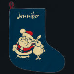 Retro Christmas Santa und sein Reindeer Buddy Großer Weihnachtsstrumpf<br><div class="desc">Feierliche Weihnachten Weihnachten im Retro-Stil gemacht. Der Weihnachtsmann und einer seiner geliebten Rentiere,  ihre Arme um einander herum in einer freundlichen Pose.</div>