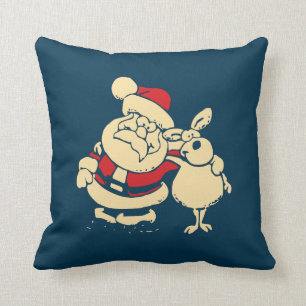 Retro Christmas Santa und sein Reindeer Buddy Kissen