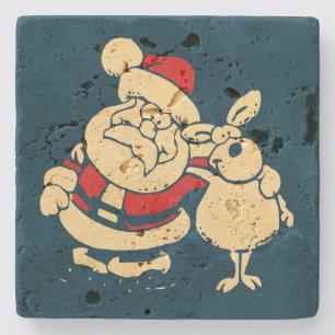 Retro Christmas Santa und sein Reindeer Buddy Steinuntersetzer