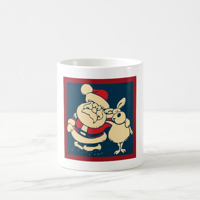 Retro Christmas Santa und sein Reindeer Buddy Tasse (Mittel)