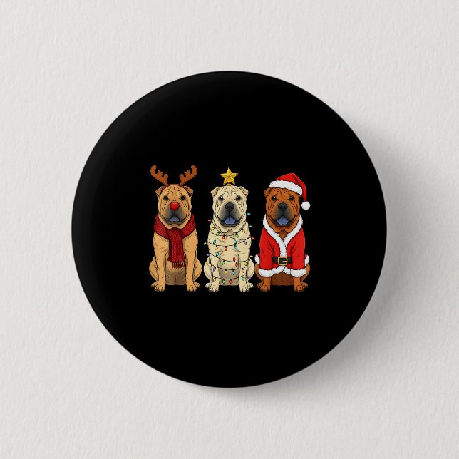 Retro Christmas Shar Pei Santa Reindeer Dog Lover  Button (Vorderseite)