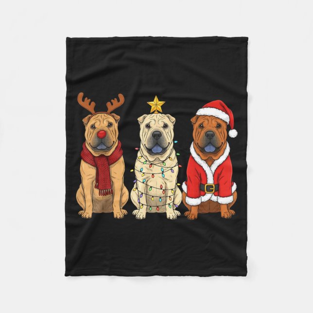Retro Christmas Shar Pei Santa Reindeer Dog Lover  Fleecedecke (Vorderseite)