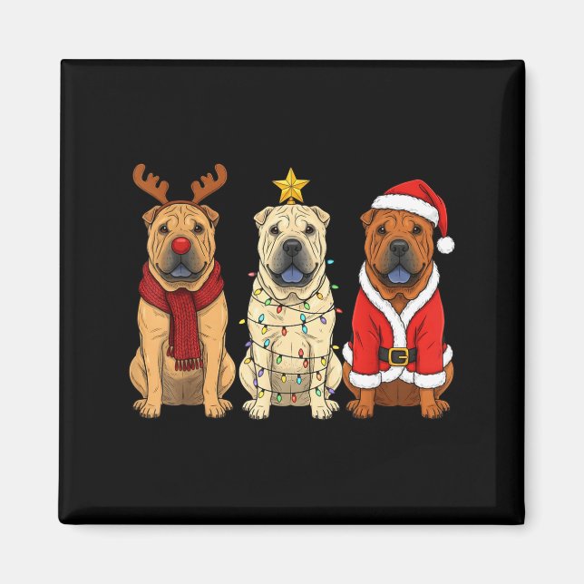 Retro Christmas Shar Pei Santa Reindeer Dog Lover  Magnet (Vorne)