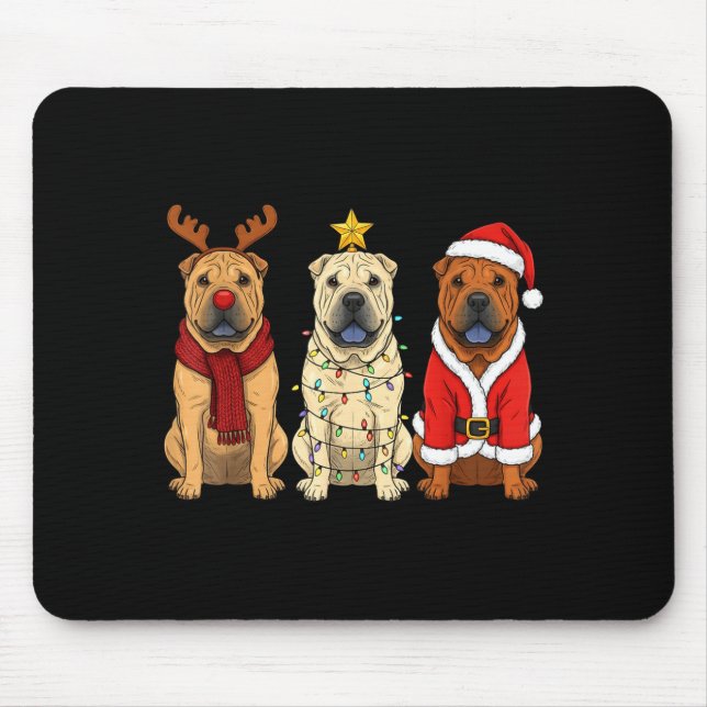 Retro Christmas Shar Pei Santa Reindeer Dog Lover  Mousepad (Vorne)