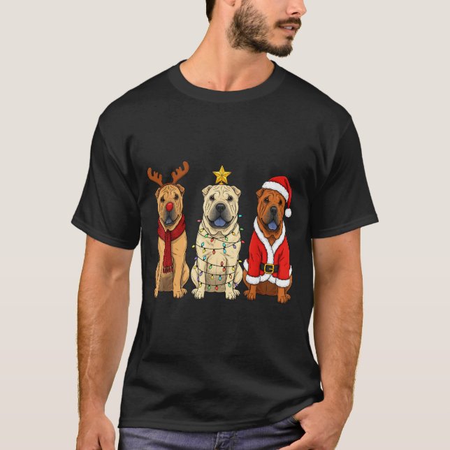 Retro Christmas Shar Pei Santa Reindeer Dog Lover  T-Shirt (Vorderseite)