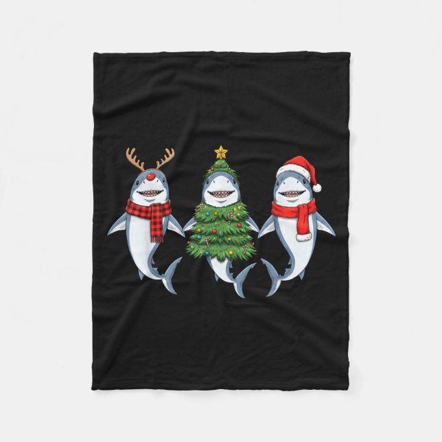 Retro Christmas Shark Santa Reindeer  Fleecedecke (Vorderseite)