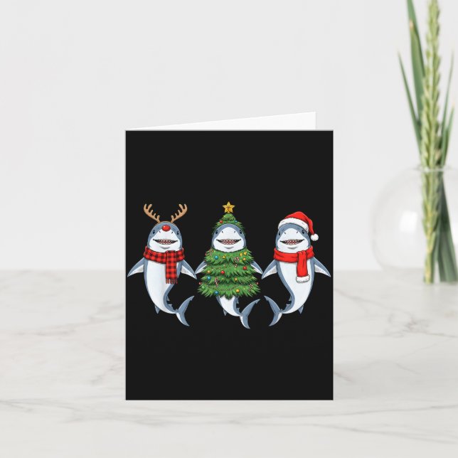 Retro Christmas Shark Santa Reindeer  Karte (Vorderseite)