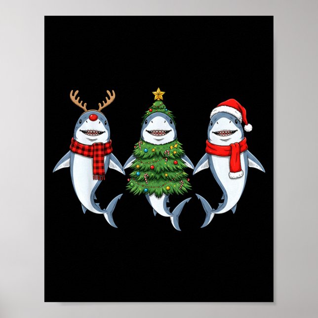 Retro Christmas Shark Santa Reindeer  Poster (Vorne)