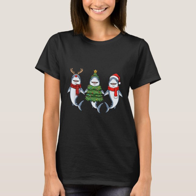 Retro Christmas Shark Santa Reindeer  T-Shirt (Vorderseite)