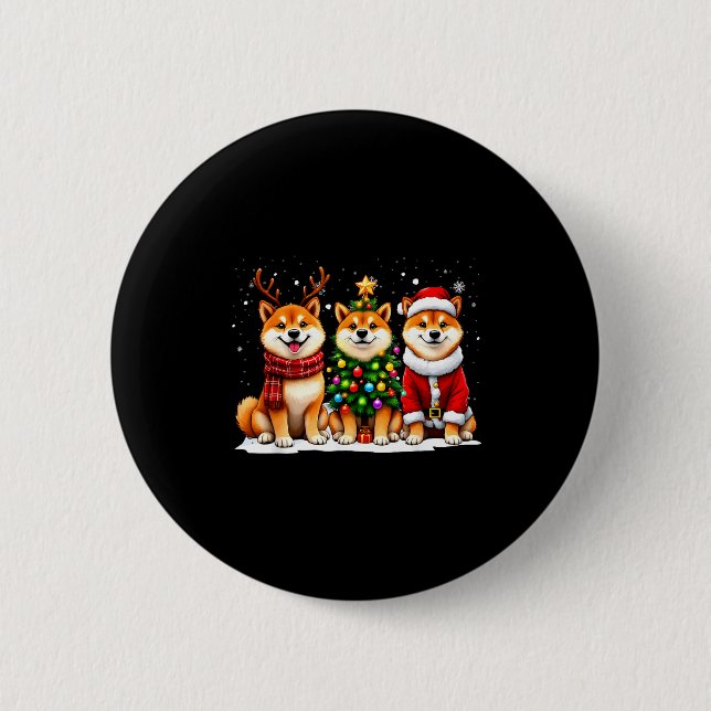 Retro Christmas Shiba Inu Santa Reindeer Dog Lover Button (Vorderseite)