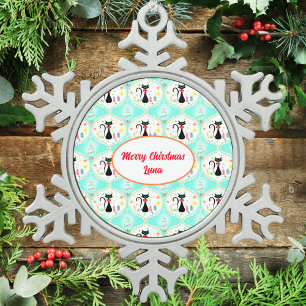 Retro Christmas Siamese Katze Ogee Pet Name Schneeflocken Zinn-Ornament