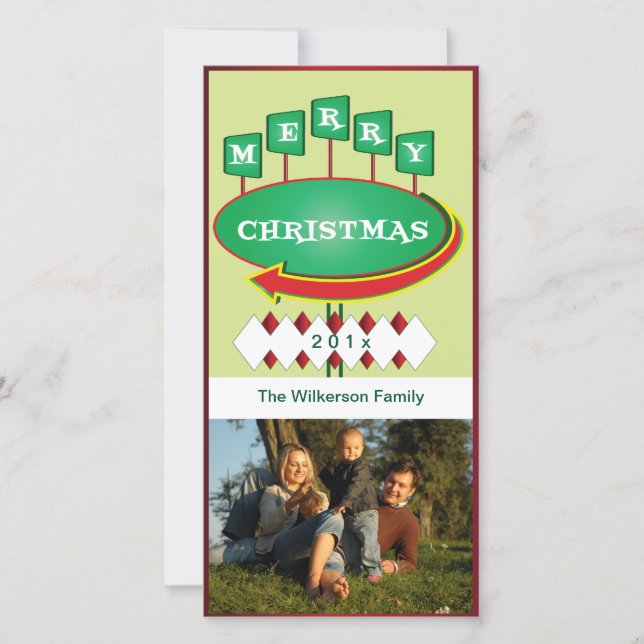 Retro Christmas Sign Photo Card Feiertagskarte (Vorderseite)