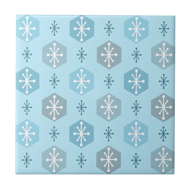 Retro Christmas Snowflakes Baby Blue Fliese (Vorderseite)