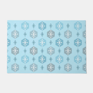 Retro Christmas Snowflakes Baby Blue Fußmatte
