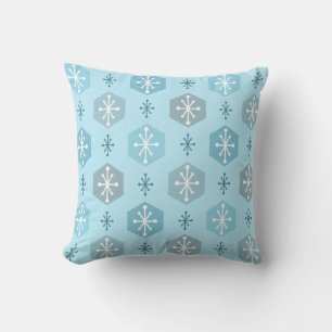 Retro Christmas Snowflakes Baby Blue Kissen