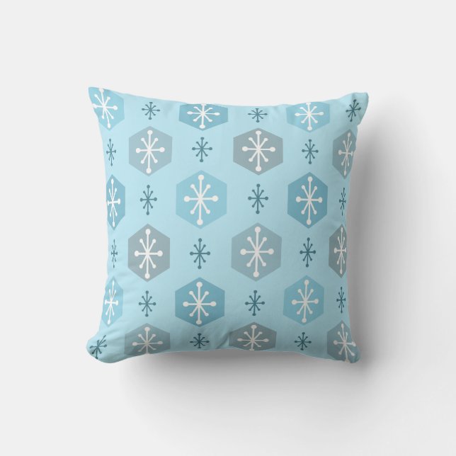 Retro Christmas Snowflakes Baby Blue Kissen (Vorderseite)