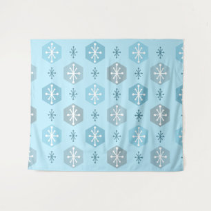 Retro Christmas Snowflakes Baby Blue Wandteppich