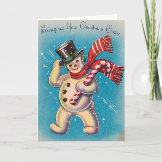 Retro Christmas Snowman Grußkarte Feiertagskarte (Vorderseite)