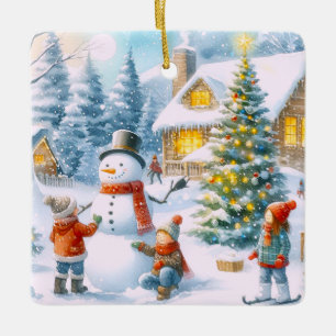 Retro Christmas Snowman Keramikornament