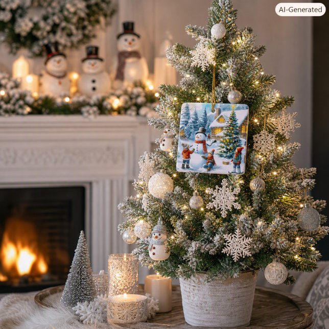 Retro Christmas Snowman Keramikornament (Von Creator hochgeladen)