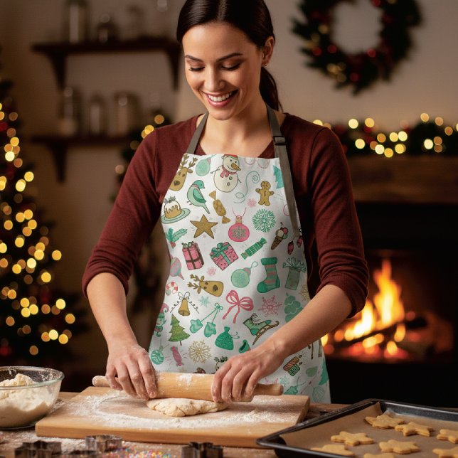 Retro Christmas Snowman Rentier Doodles Schürze (Von Creator hochgeladen)