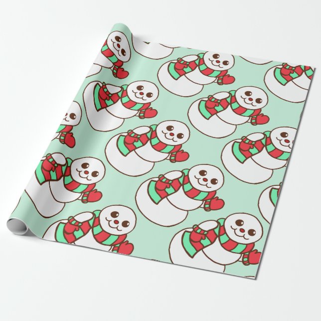 Retro Christmas Snowman Wrapping Paper Geschenkpapier (Ungerollt)