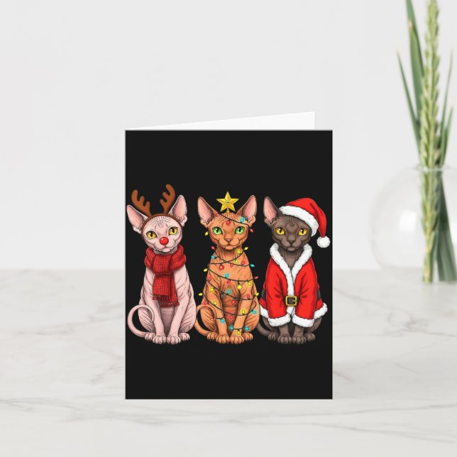 Retro Christmas Sphynx Cat Santa Reindeer  Karte (Vorderseite)