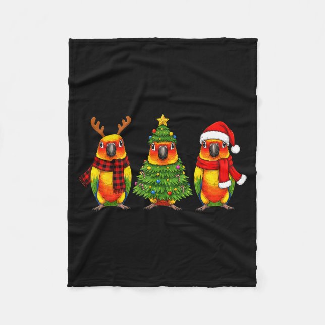 Retro Christmas Sun Conure Parrot Santa Reindeer  Fleecedecke (Vorderseite)