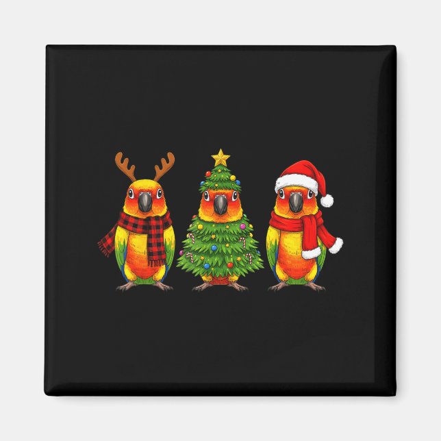 Retro Christmas Sun Conure Parrot Santa Reindeer  Magnet (Vorne)