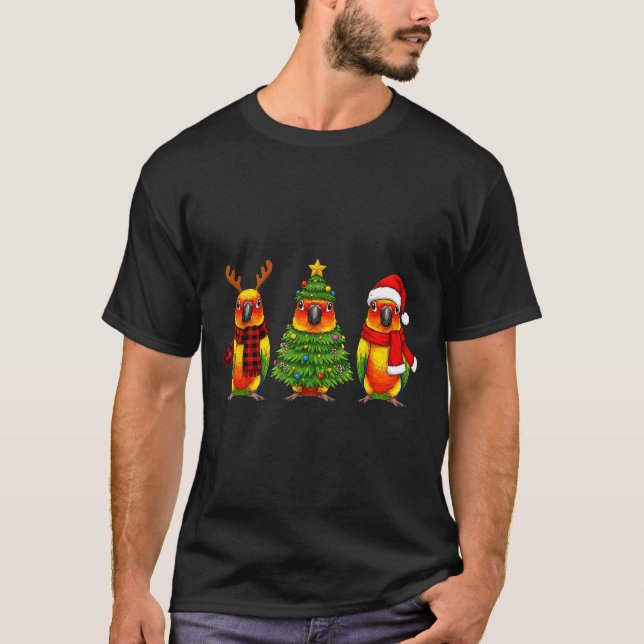 Retro Christmas Sun Conure Parrot Santa Reindeer  T-Shirt (Vorderseite)