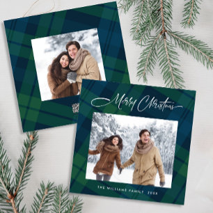 Retro Christmas Tartan Kariert 2 Foto Gruß Feiertagskarte