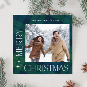 Retro Christmas Tartan Kariert 2 Foto Gruß Feiertagskarte