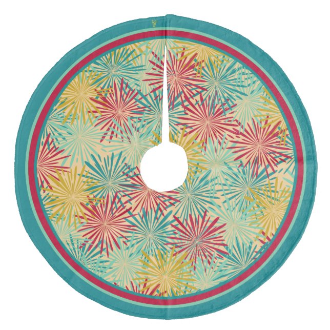 Retro Christmas Tinsel PomPoms (Tropische Farben) Fleece Weihnachtsbaumdecke (Vorderseite)