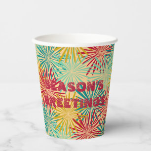 Retro Christmas Tinsel PomPoms (Tropische Farben) Pappbecher