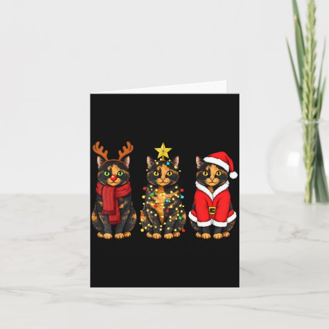 Retro Christmas Tortoiseshell Cat Santa Reindeer  Karte (Vorderseite)