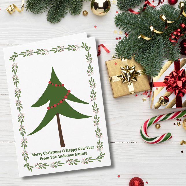 Retro Christmas Tree Berry Wreath 3 Foto Custom Karte (Von Creator hochgeladen)