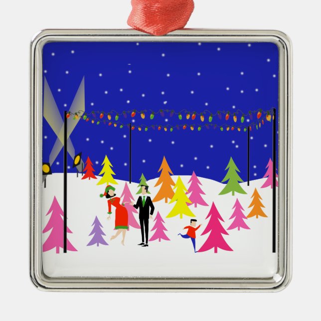 Retro Christmas Tree Farm Holiday Ornament Aus Metall (Vorne)