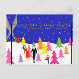 Retro Christmas Tree Farm Postcard Feiertagspostkarte