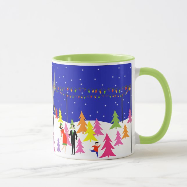 Retro Christmas Tree Farm Tasse (Rechts)